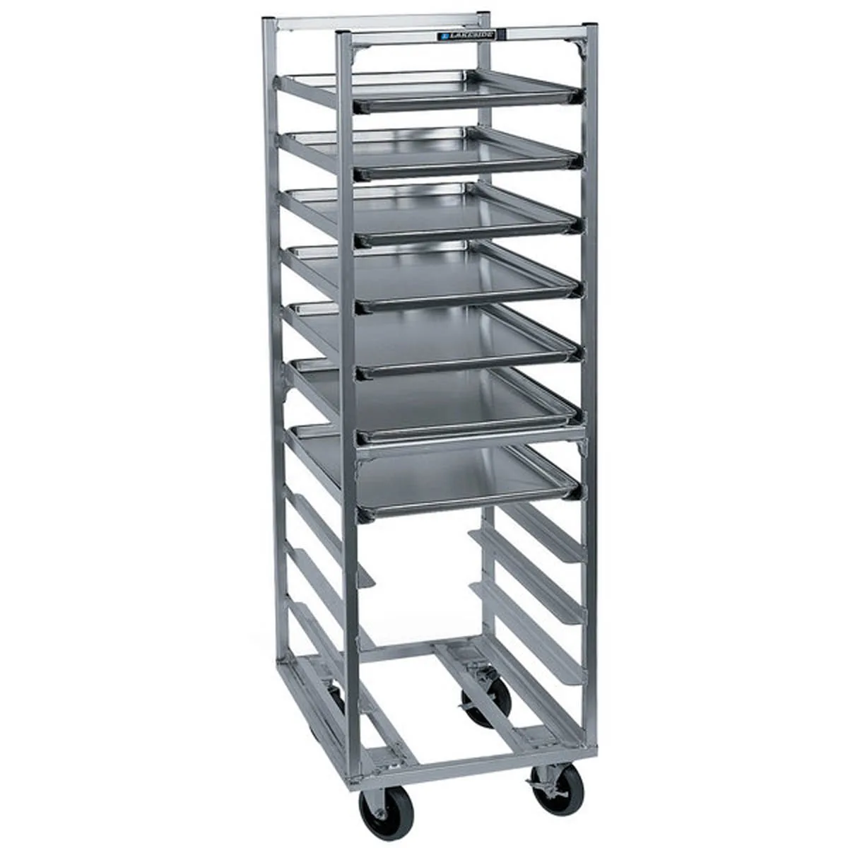 Lakeside 8529 18 Pan End Load Aluminum Bun / Sheet Pan Rack w/ Angle Ledges, 3" Bottom Load Slides
