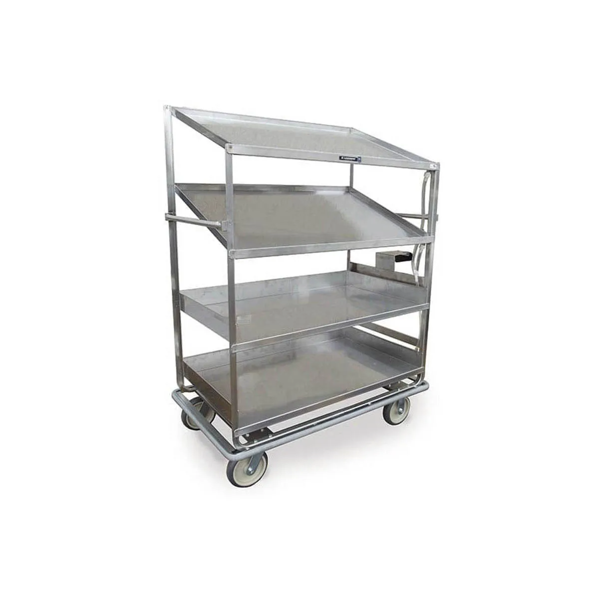 Lakeside B592 Stainless Steel Soiled Dish Breakdown Cart with 2 Flat Shelves, 2 Angled Shelves