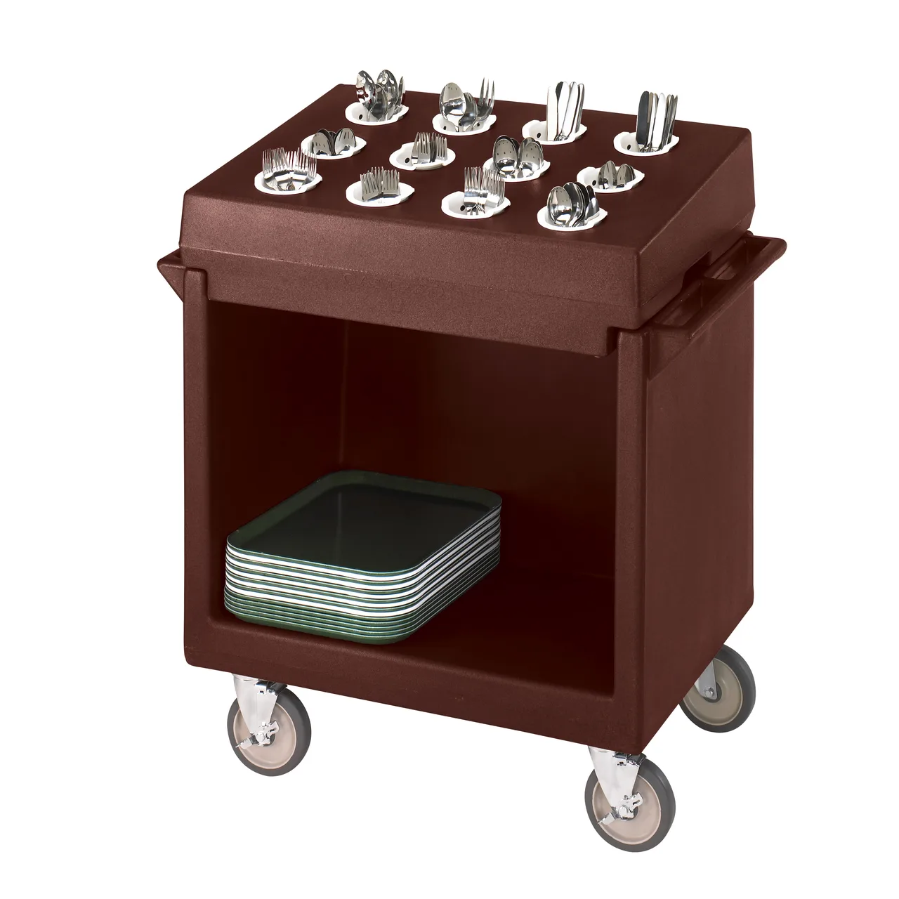 Cambro TDCR12131 Dark Brown Dish Cart & Cutlery Rack w/ Vinyl Cover, (12) Compartments