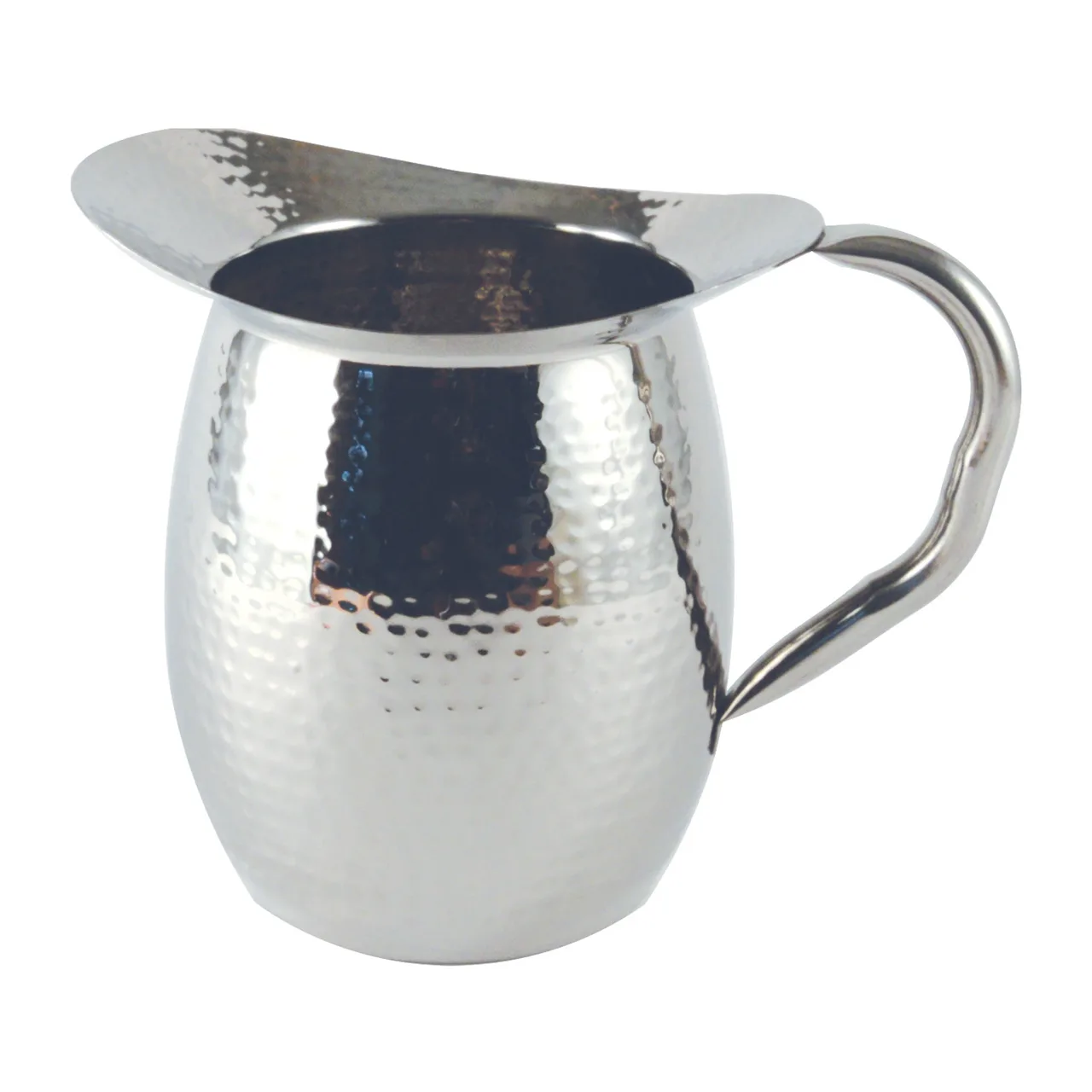 CAC China SWPH-3 Bell‑Shaped 3‑Quart (96 oz) Stainless Steel Pitcher, Hammered Finish with Handle