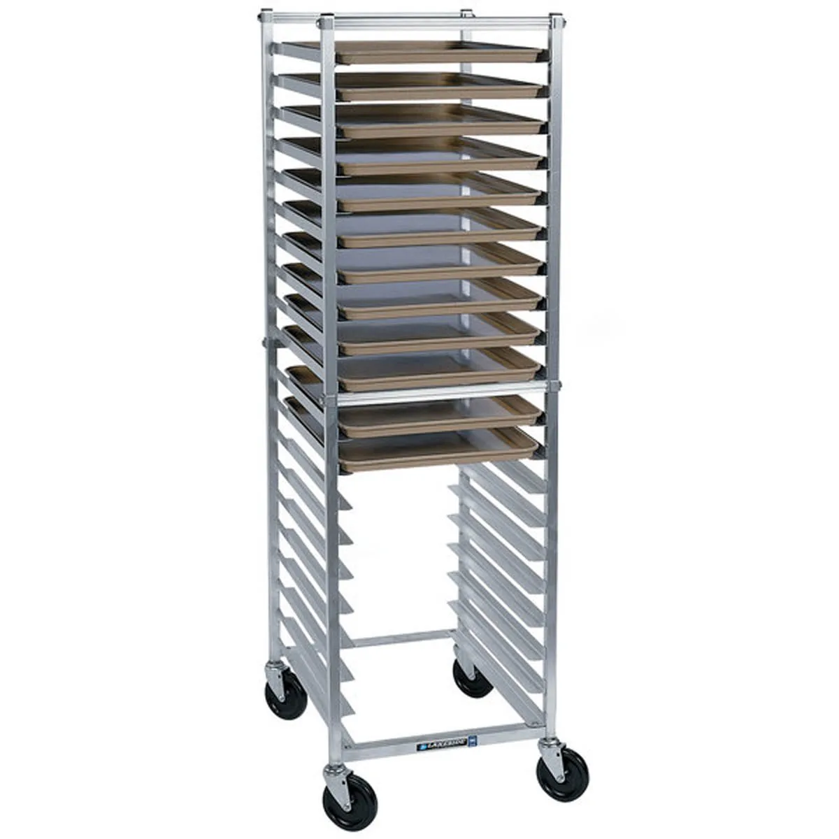 Lakeside 8568 12 Pan End Load Full Height Aluminum Bun / Sheet Pan Rack w/ 5" Bottom Load Slides