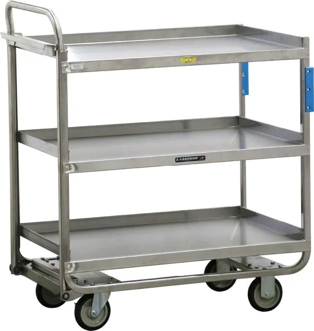 Lakeside 163421 3-Shelf Push-Pull Heavy Duty Utility Cart w/ 21" x 33" Shelf Size