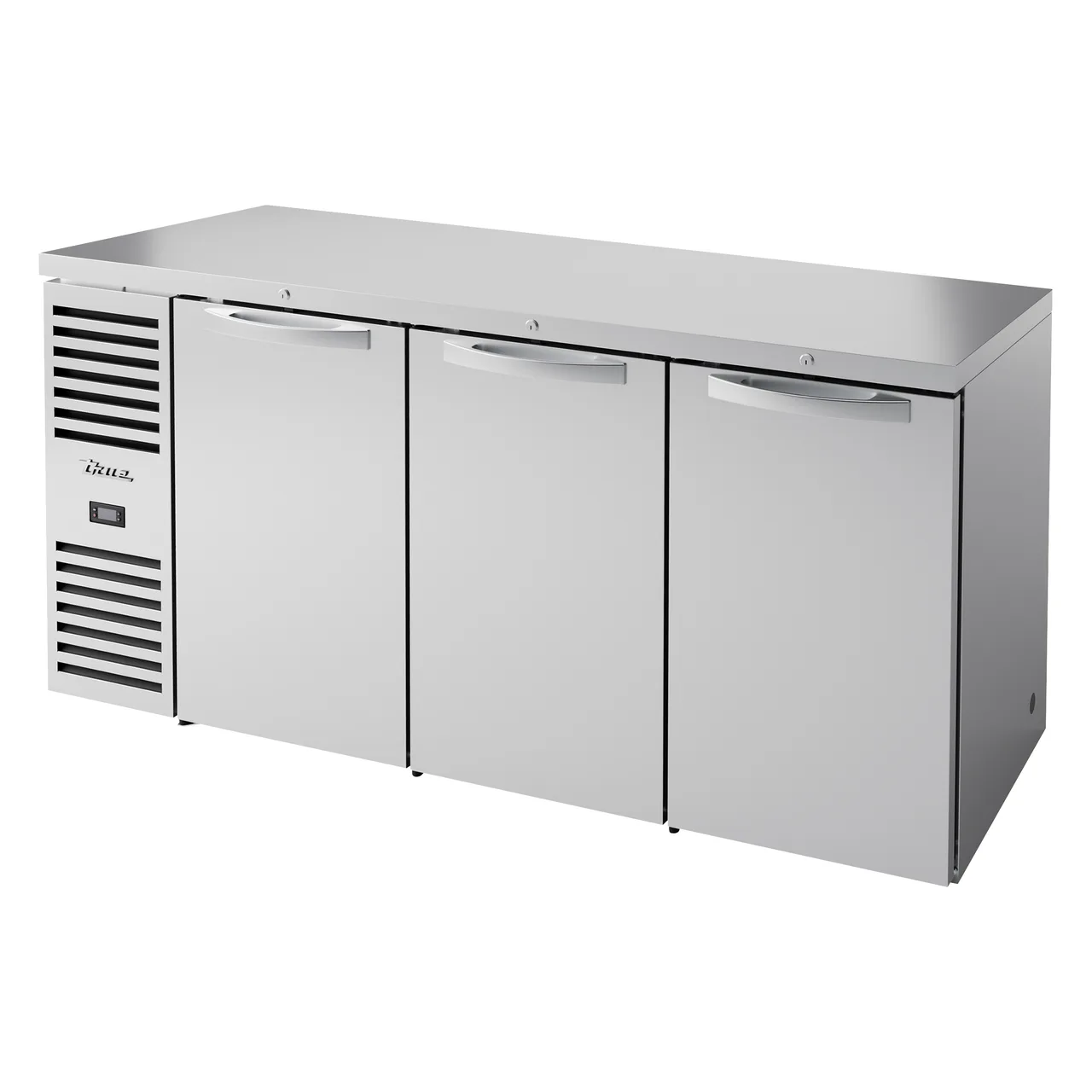 True TBR72-RISZ1-L-S-SSS-1 72" 3 Solid Door Stainless Steel Back Bar Refrigerator with LED