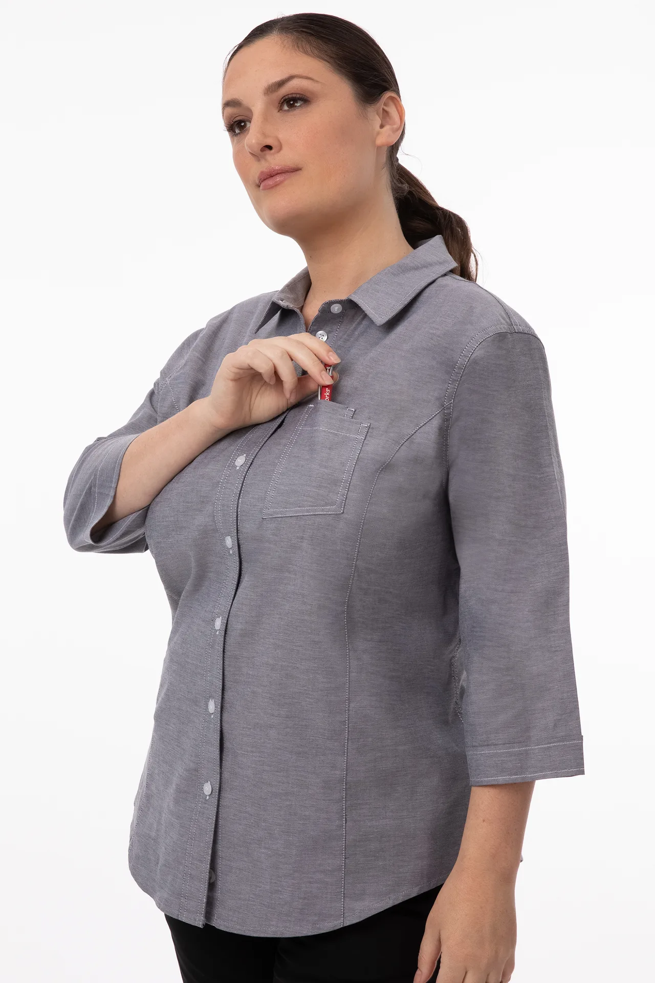 Chef Works SES01W-CHR-M Modern Oxford Cook Shirt, Medium, Charcoal Gray, Poly/Cotton/Elastane