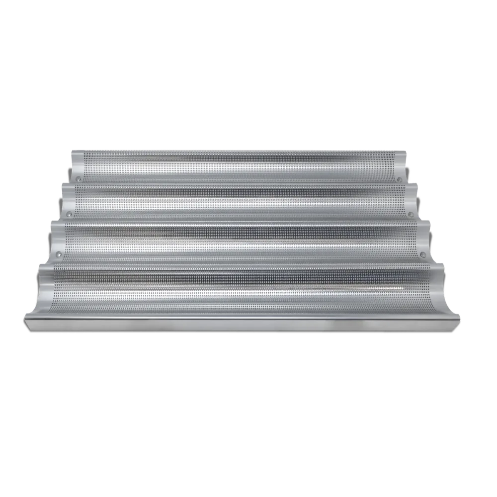 Omcan USA 81114 Baguette Pan – 4 × 26" x 3-7/8" Compartments, 18" x 26" x 1-1/5" Perforated Aluminum