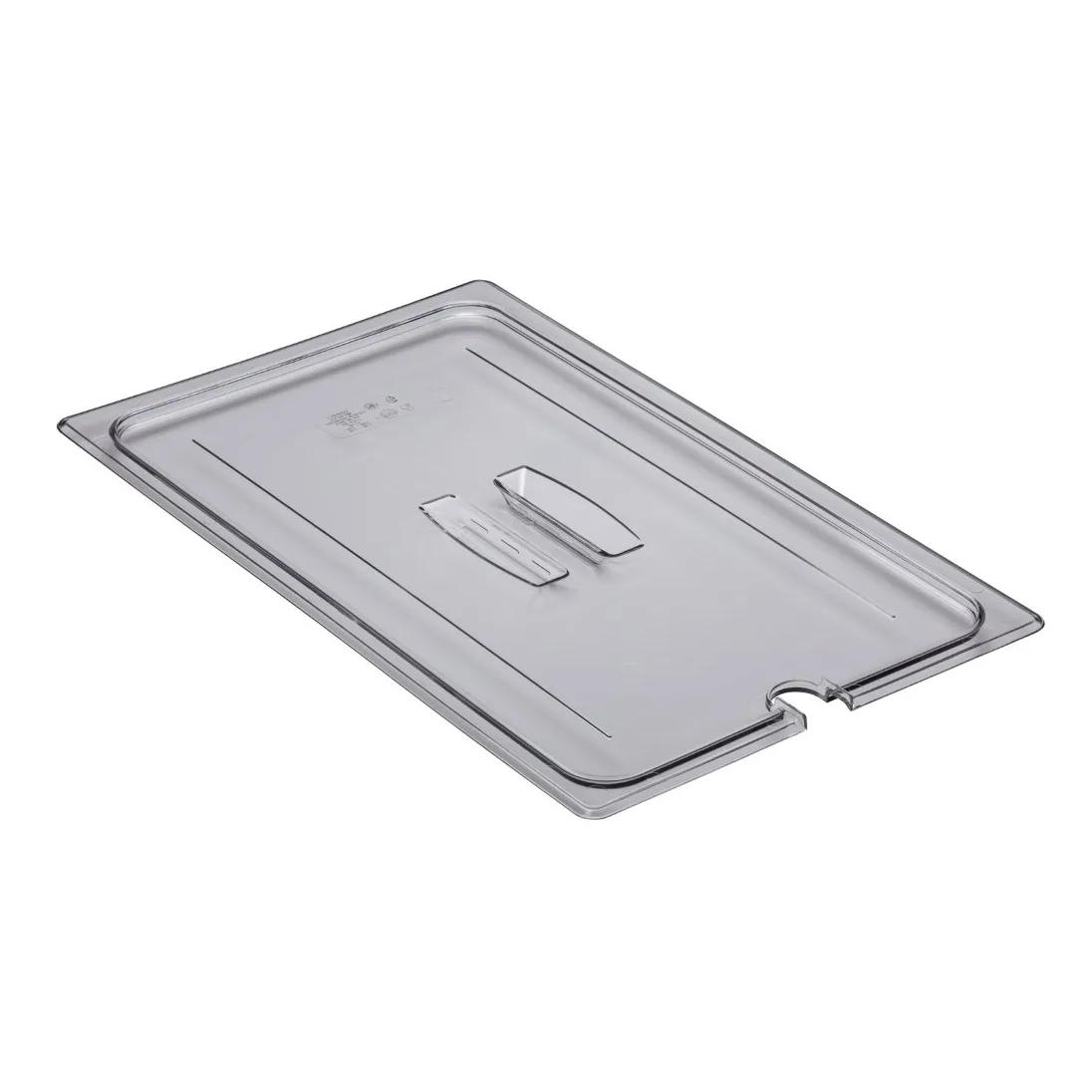 Cambro 10CWCHN135 Full‑Size Clear PC Pan Cover, Handled Spoon‑Notch, NSF