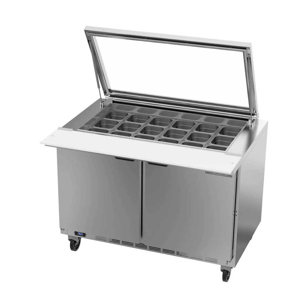 Beverage Air SPE48HC-18M-STL 48" Mega Top Sandwich/Salad Prep Table w/ 2 Doors, 18 Pans, 13 cu. ft.