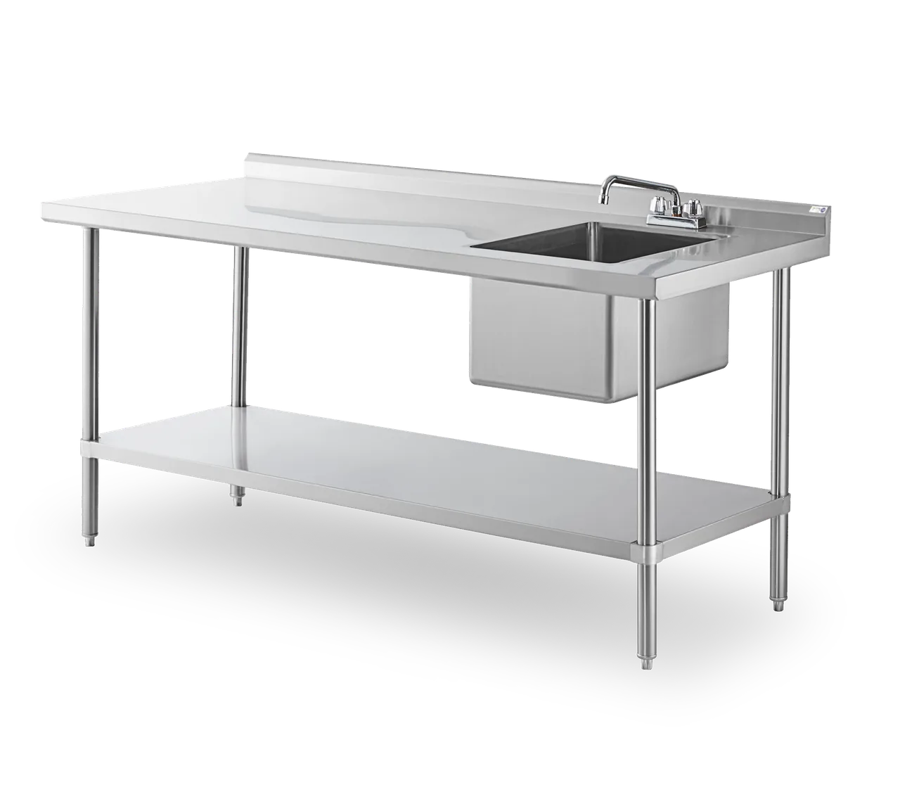 Steel Works SWSTM-3072WS-R-316 72" Prep Table Sink Unit, Bowl on Right with Faucet - 16 Gauge