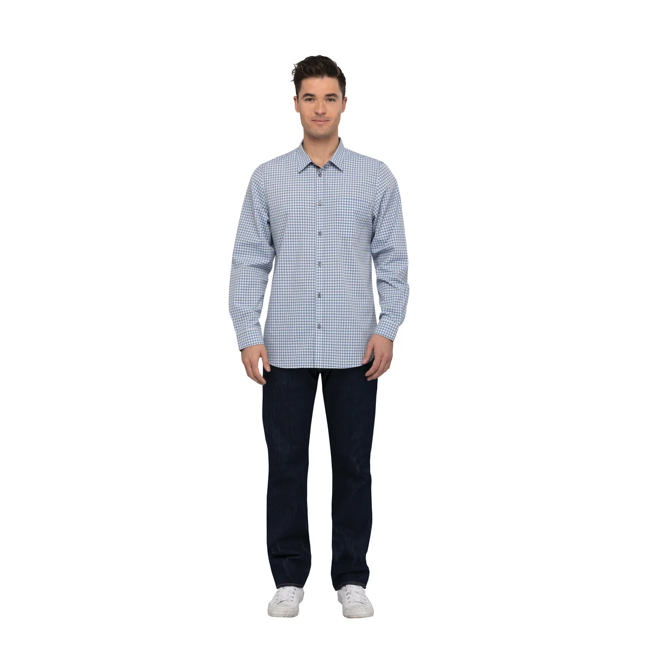Chef Works SHC05-SBE-L Gingham Long Sleeve Cook Shirt, Large, Blue, Poly/Cotton, 2-Button Cuffs