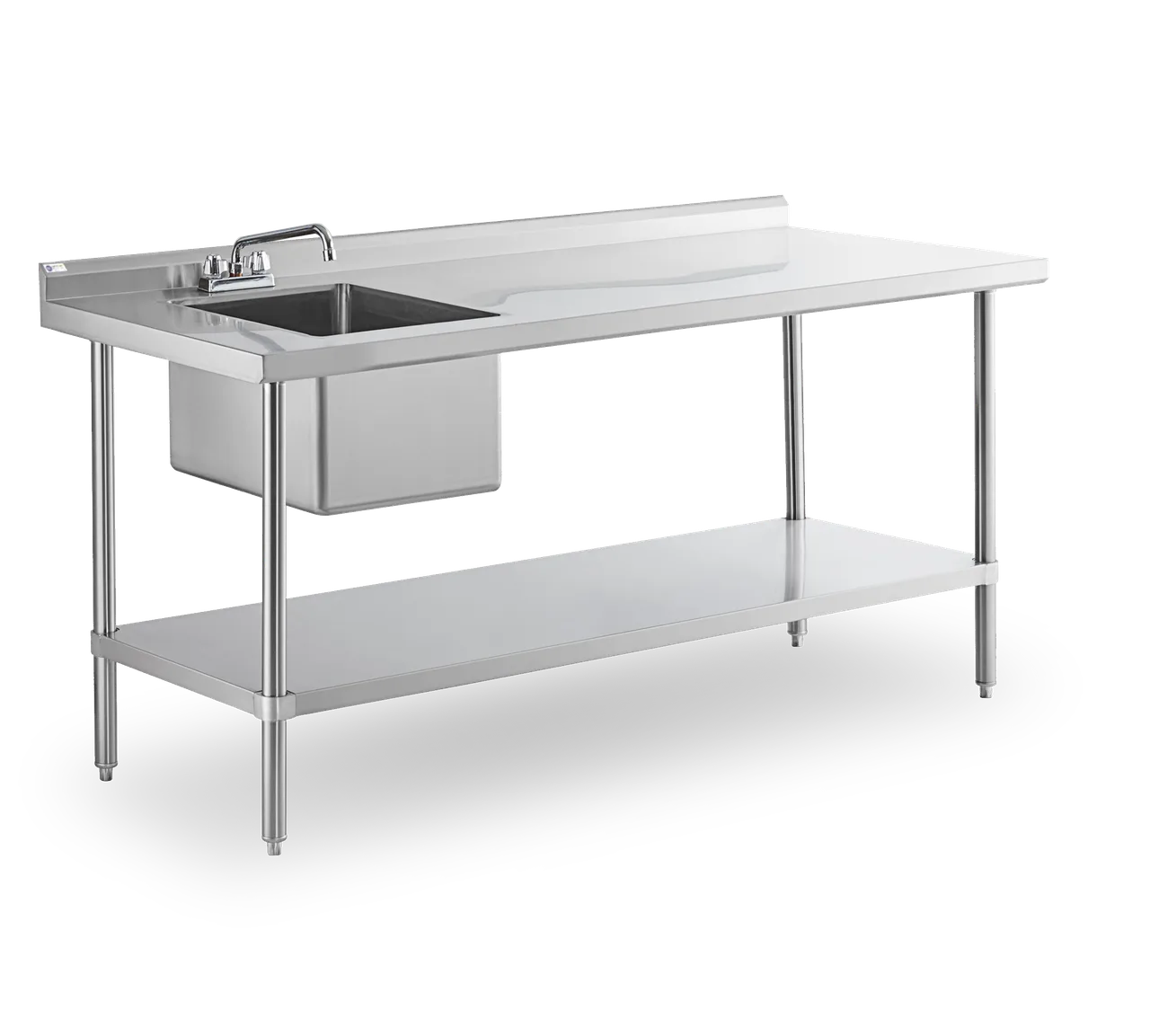 Steel Works SWSTM-3072WS-L-316 72" Prep Table Sink Unit, Bowl on Left with Faucet - 16 Gauge