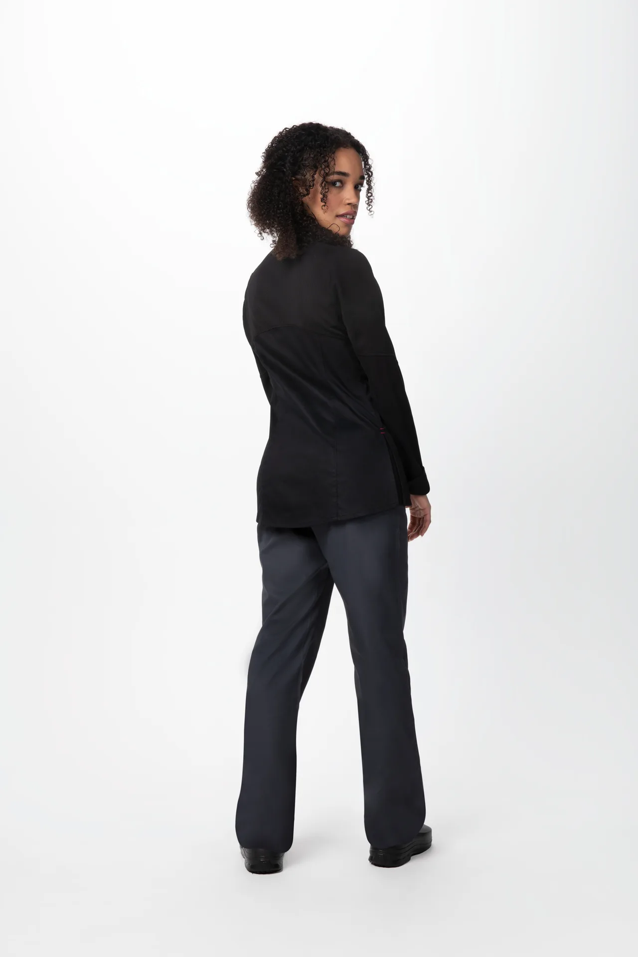 Chef Works CBZ02W-BLK-L Chef Coat L, Black, 62/38 Poly/Cotton, Mesh, Zipper, Thermometer Pocket