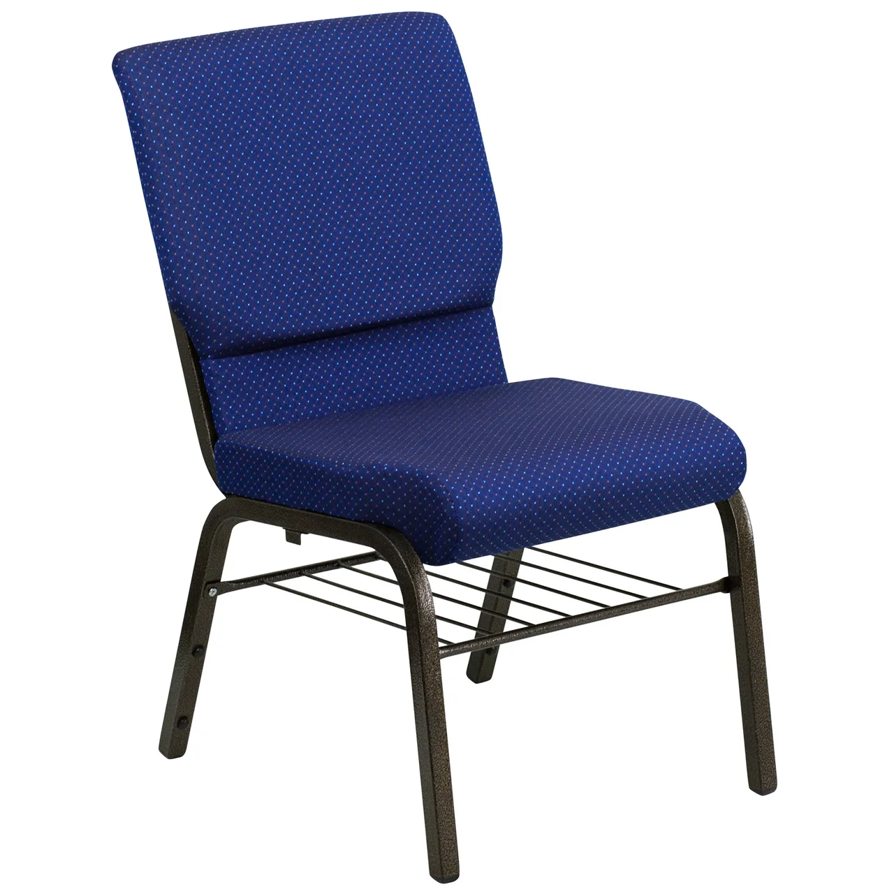 Flash Furniture XU-CH-60096-NVY-DOT-BAS-GG Hercules Series Navy Blue Stacking Church Chair, 800 lb. Capacity, Dot Patterned Polyester Upholstery, Gold Vein Finish