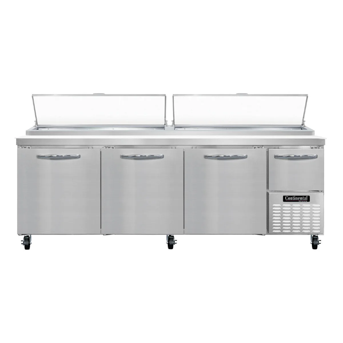 Continental Refrigerator PA93N 93" Pizza Prep Table w/ 3 Full & 1 Half Doors, 32 cu. ft.