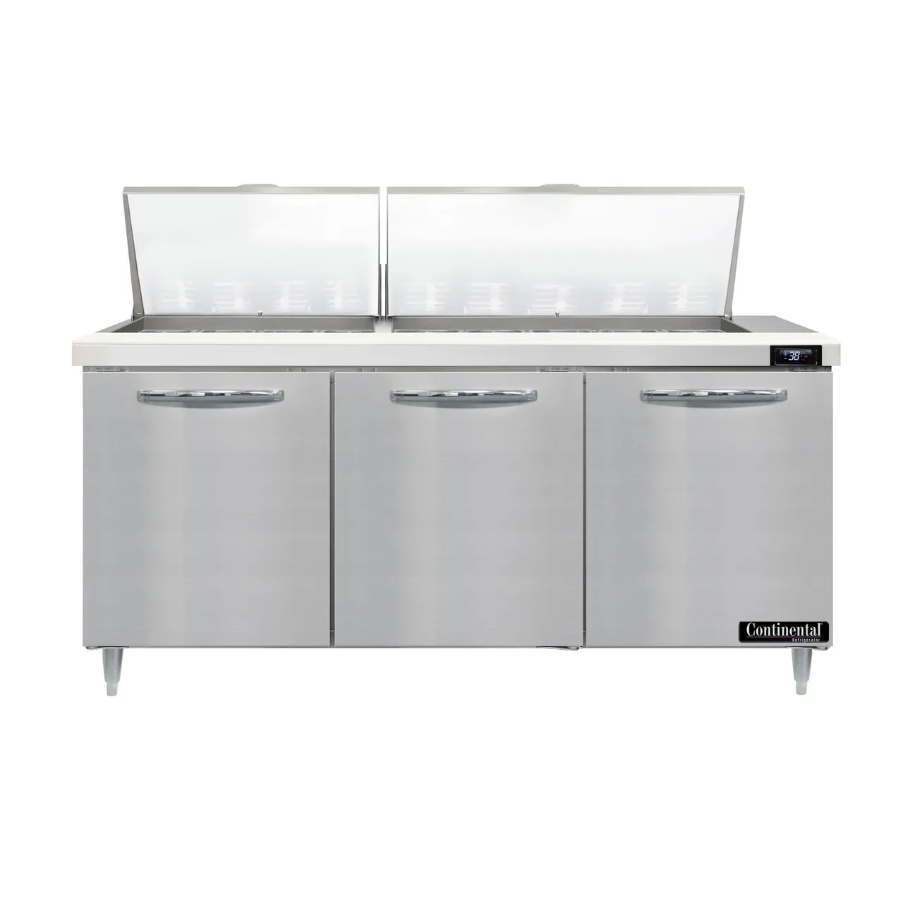 Continental Refrigerator D72N27M 72" Mega Top Sandwich Prep Table w/ 3 Doors, 27 pans