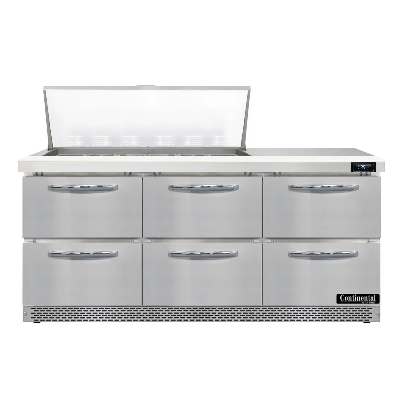 Continental Refrigerator SW72N18M-FB-D 72" Mega Top Sandwich Prep Table w/ 6 Drawers, 18 pans