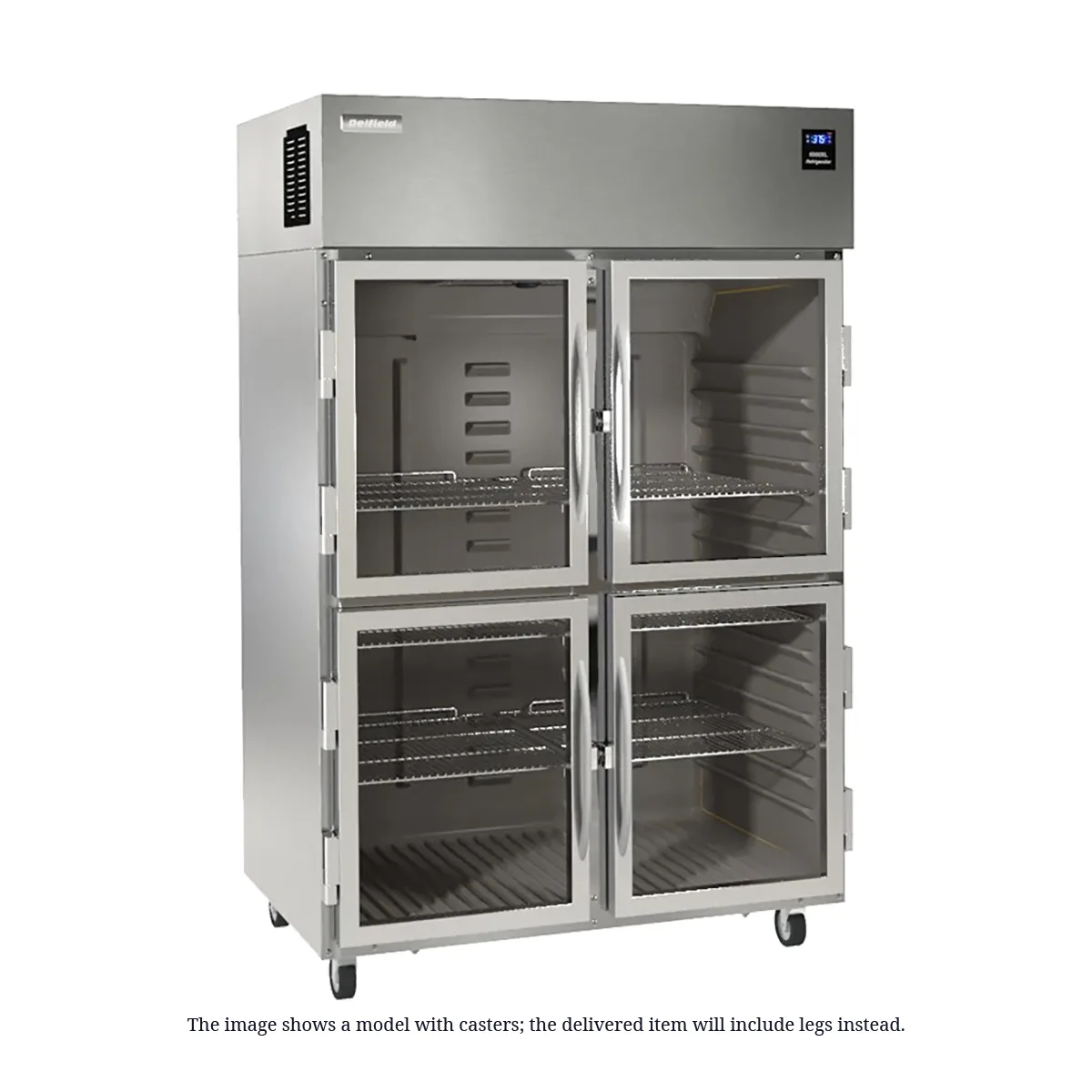 Delfield 6051XL-GH 72" 4-Half Glass Door Reach-In Refrigerator, 33.2 cu. ft., Top Mounted, Stainless Steel