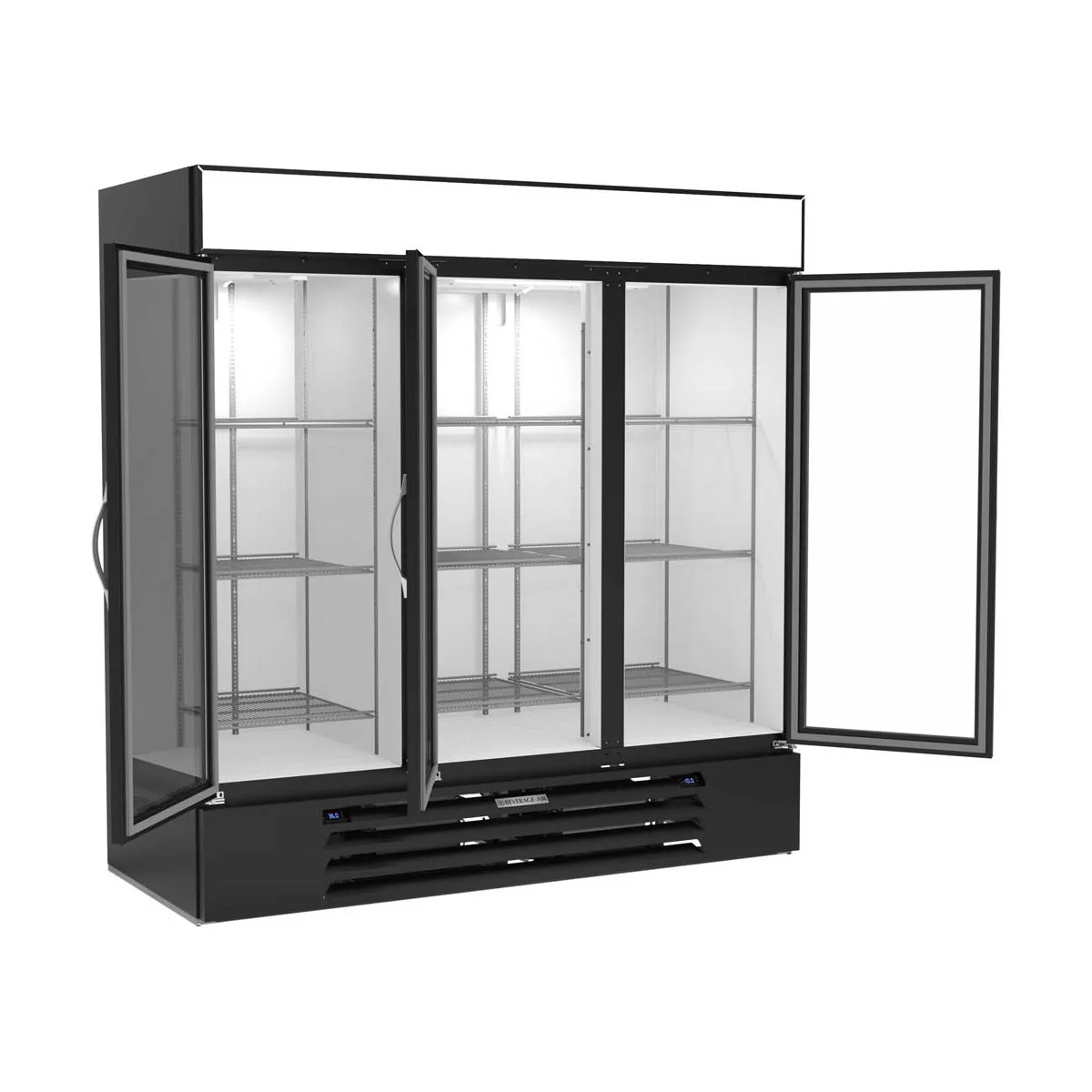 Beverage Air MMRF72HC-1-B-BW 75" 3‑Door Merchandiser, 19.6 cu ft Fridge & 44.9 cu ft Freezer