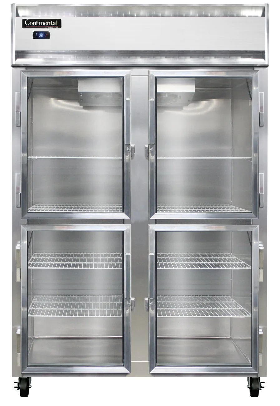 Continental Refrigerator 2RSNSAGDHD 52" 2-Section Reach-In Refrigerator w/ 4 Glass Half Doors, Stainless Steel Exterior, 32 cu.ft.