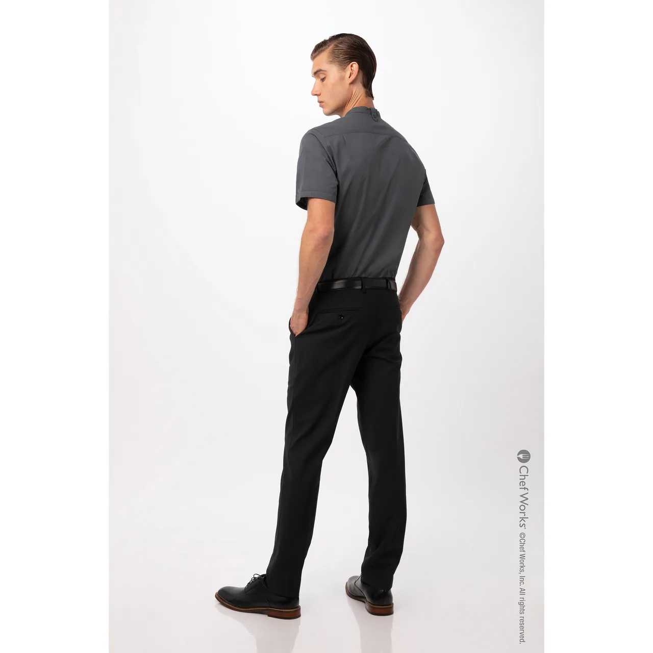 Chef Works SHC08-CHR-L Men's Seersucker Cook Shirt, Large, Charcoal, 65/35 Poly/Cotton