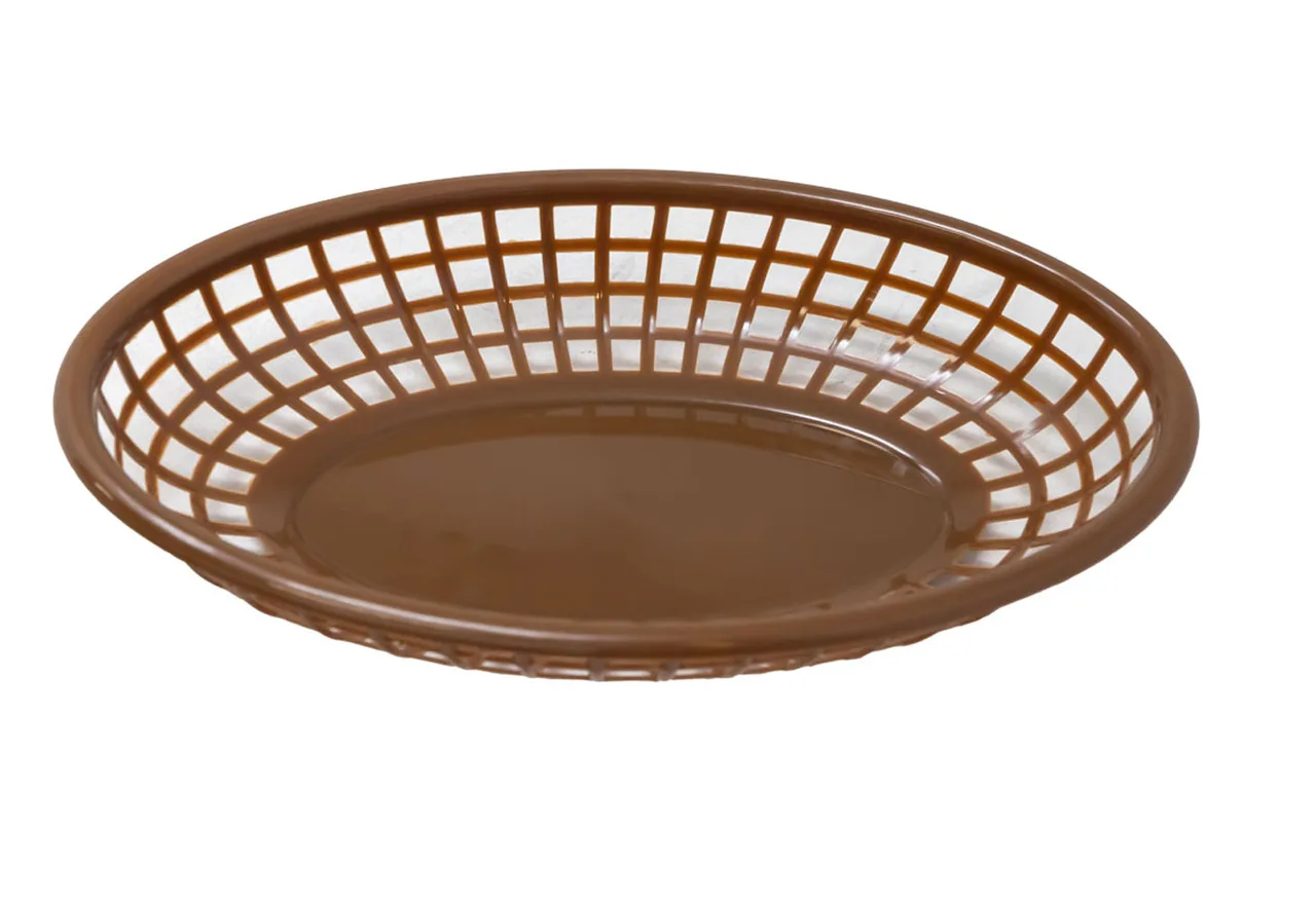Omcan USA 80358 Platter Basket, Oval 9-1/4" x 5-3/4" x 1-7/8" Plastic Brown Tray For Restaurants
