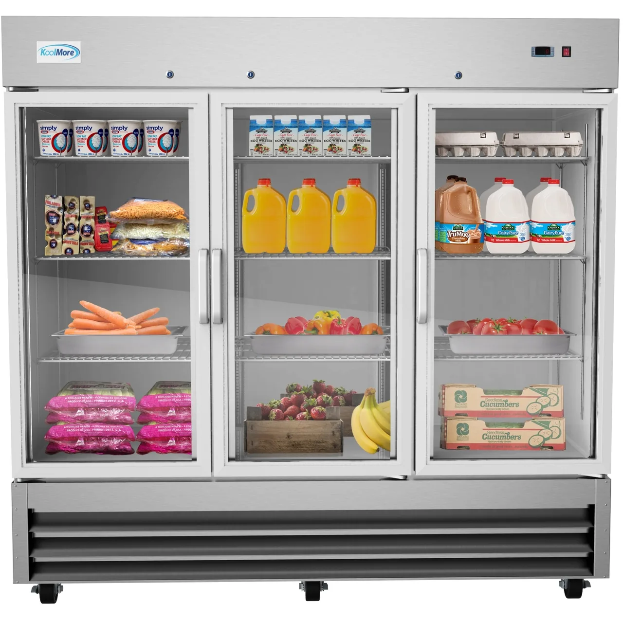 Koolmore RIR-3D-GD 80-9/10" 3-Glass Door Reach-In Refrigerator, 72 cu. ft., Bottom Mounted