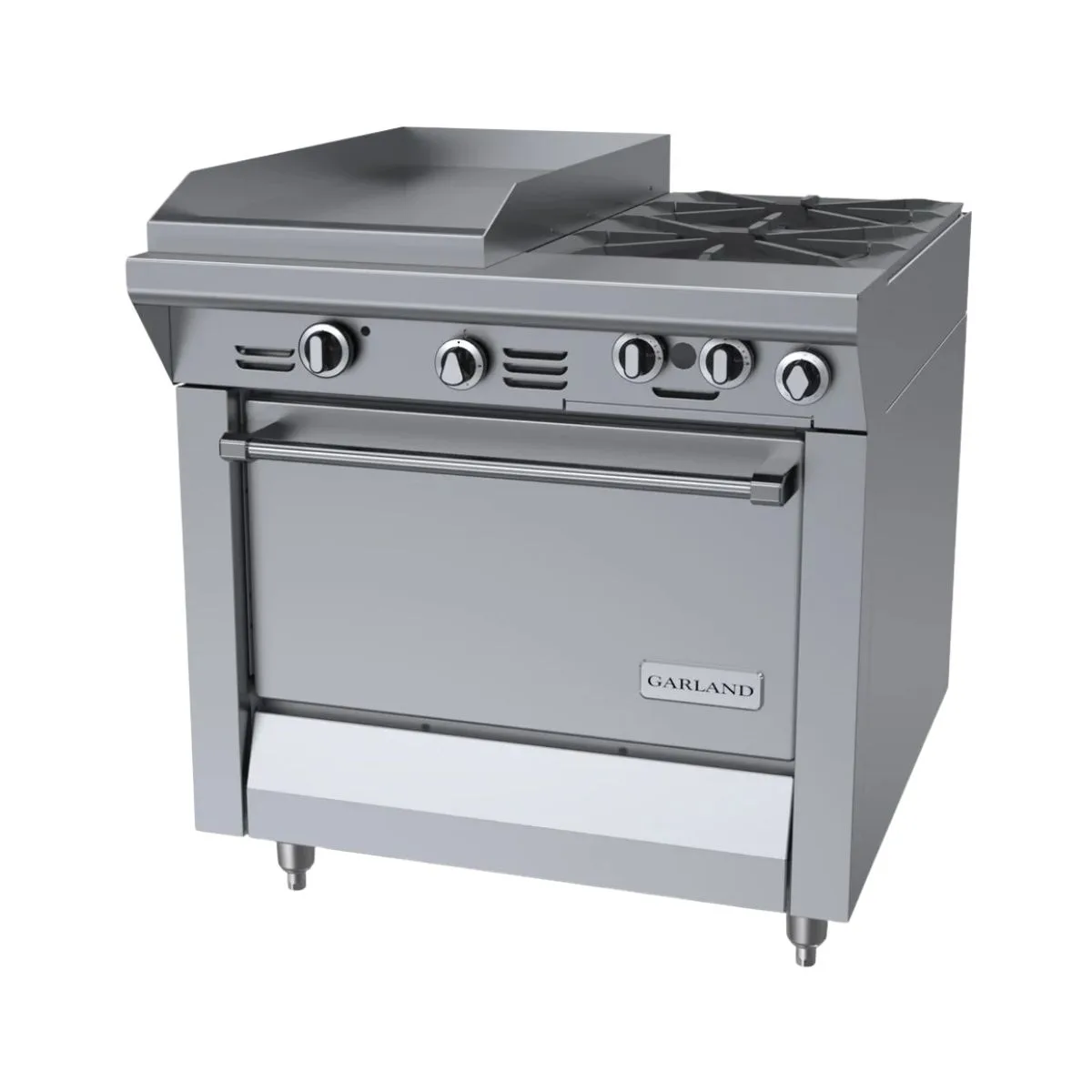 Garland US Range M42R 34" Gas Heavy Duty Range w/ (2) Open Burners, 17" Griddle Left, (1) Standard Oven, 143.000 BTU
