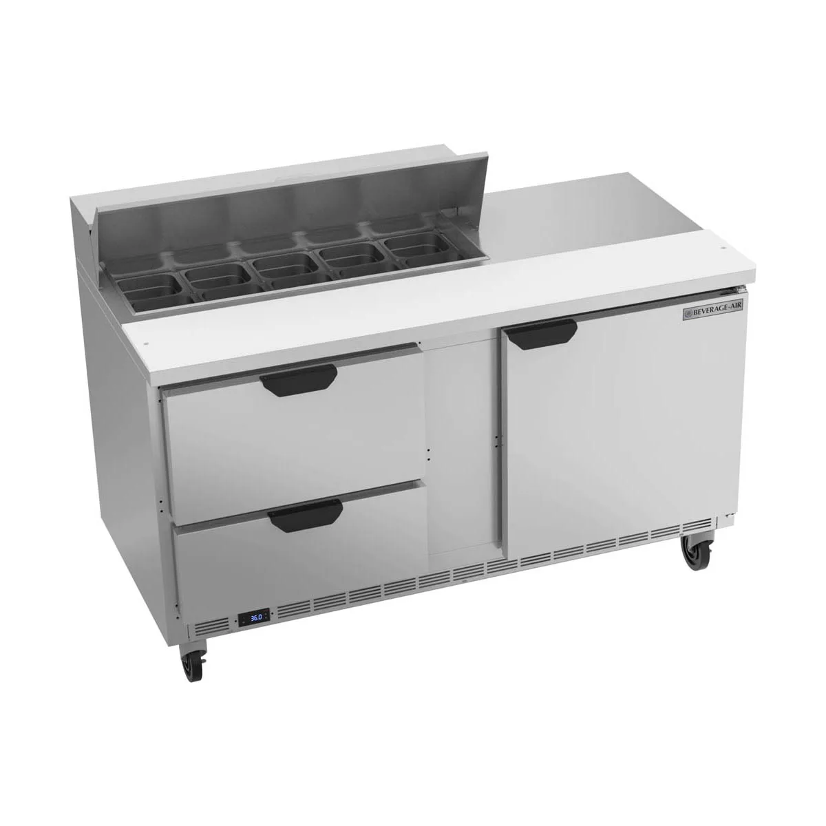 Beverage Air SPED60HC-10-2 60" Two Section Sandwich/Salad Prep Table w/ 2 Drawers & 1 Door, 10 Pans