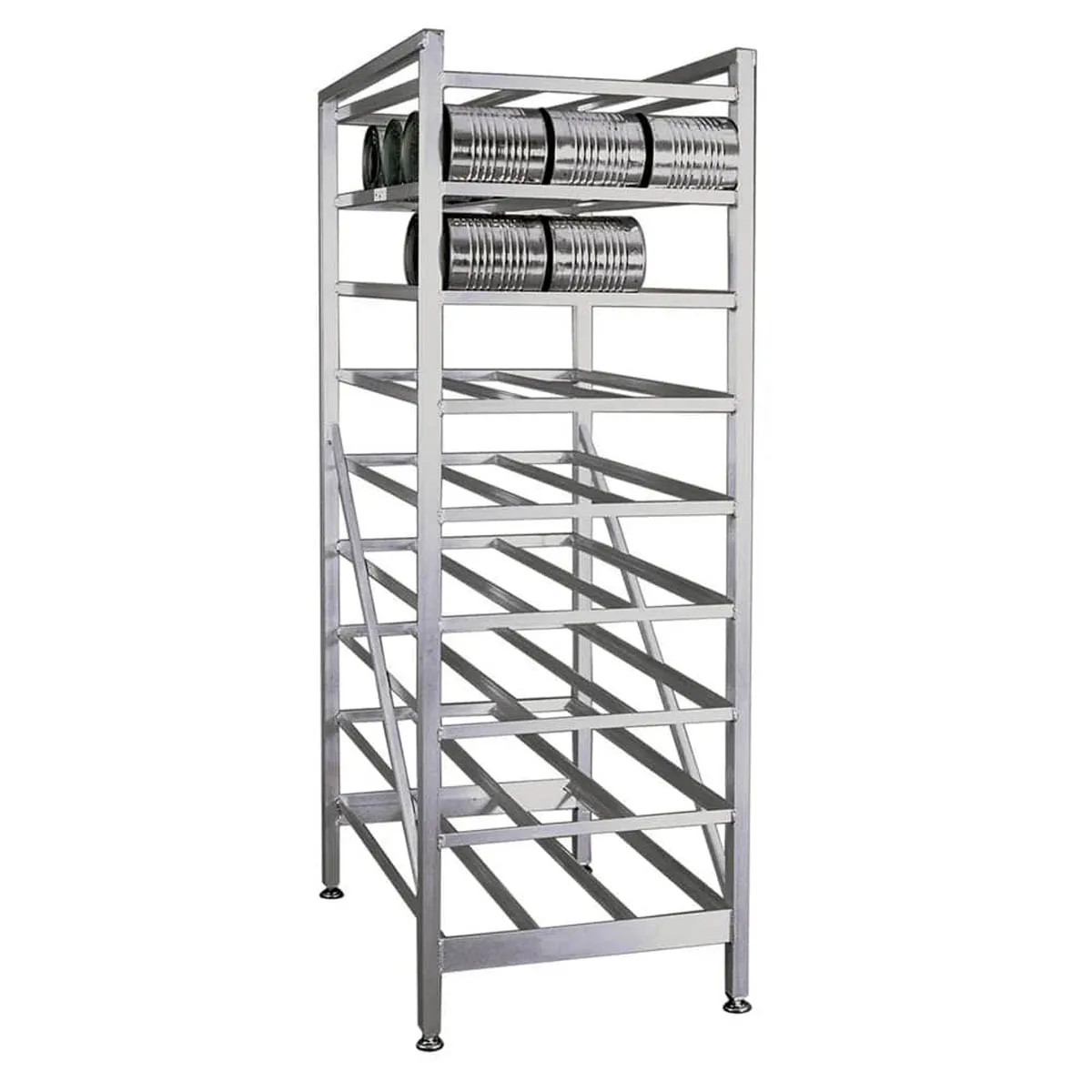 New Age 6259 Aluminum Stationary Can Rack with 162 #10 or 216 #5 Cans Capacity, Adjustable Feet