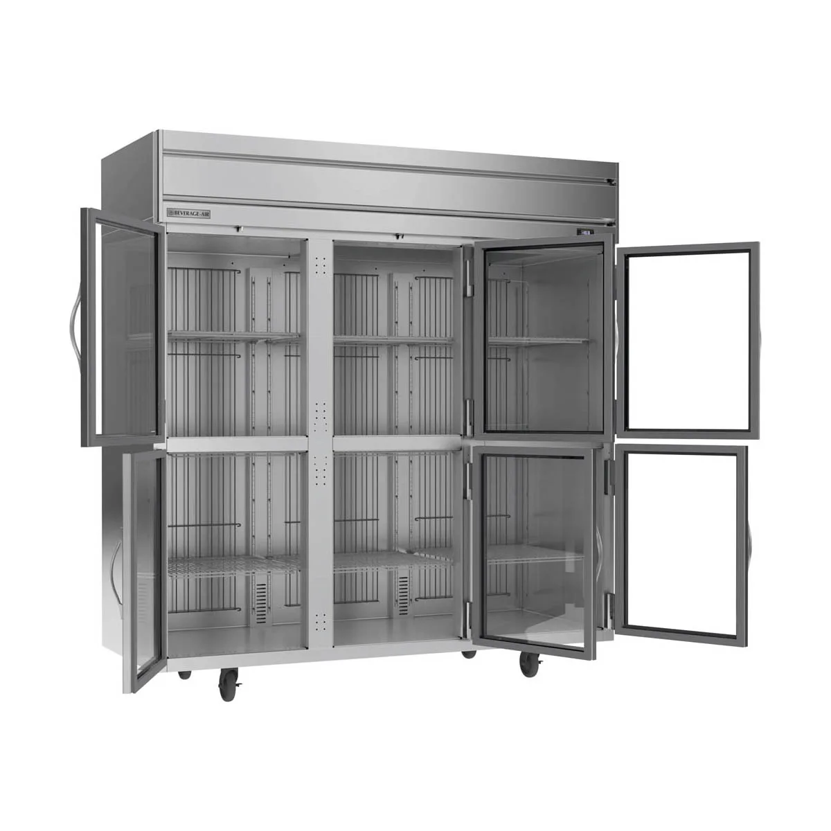 Beverage Air HFPS3HC-1HG 78" 3-Section Reach-In Freezer, 6 Half Glass Doors, Top Mounted, 69.1 cu. ft., Stainless Steel