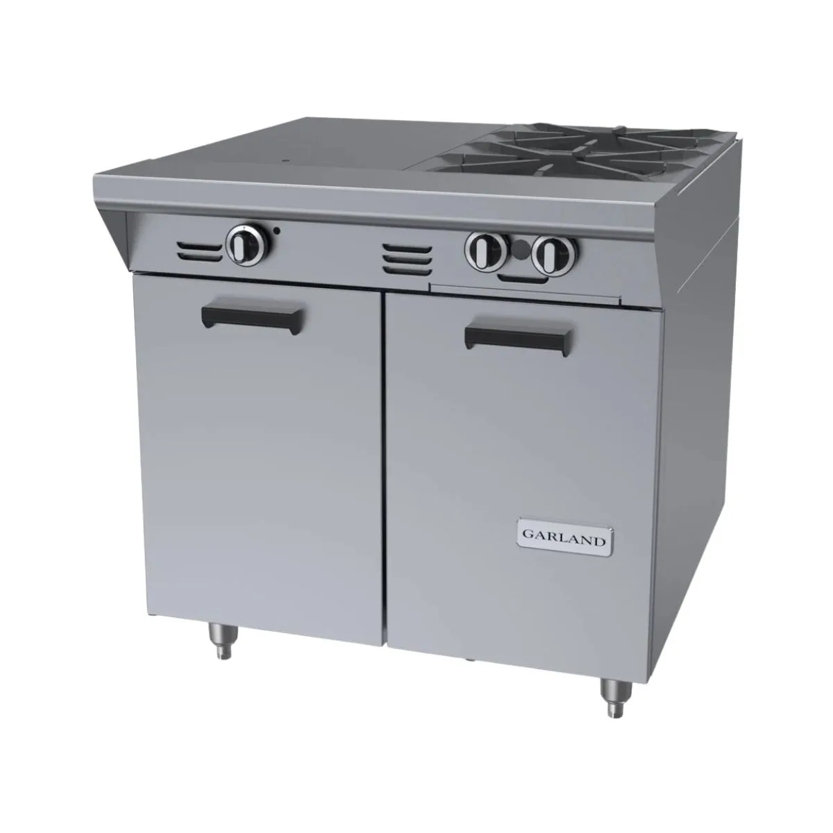 Garland US Range MST42-6S-E 34" Gas Heavy Duty Range w/ (2) Open Burners, (1) Even Heat Hot Top, Electric Ignition and Flame Fail, (1) Storage Base, 100.000 BTU