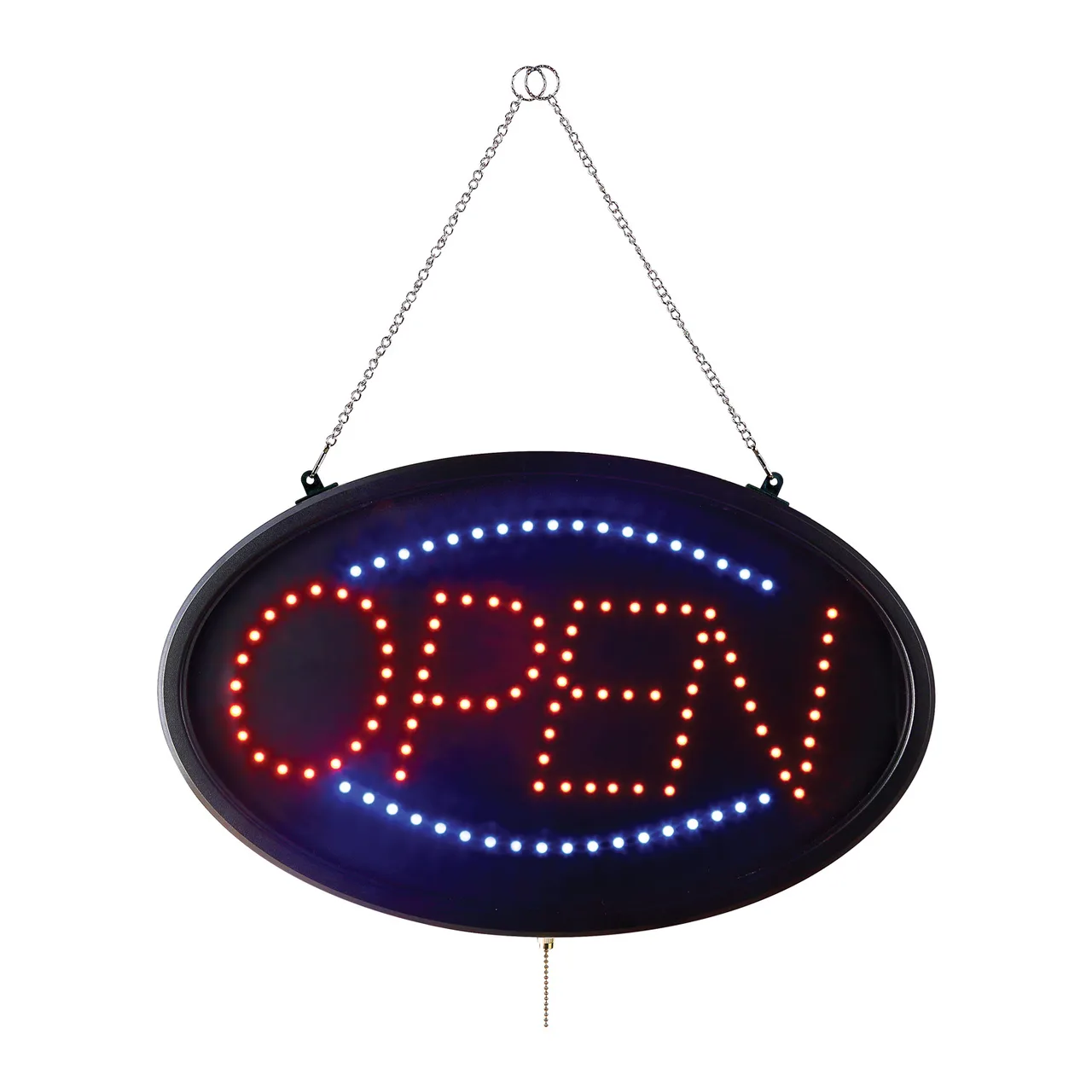 CAC China SLED-OP02 LED Open Sign, 22-3/4"W x 14"H x 1-3/4" Thick, Oval, 3 Modes, Acrylic Cover