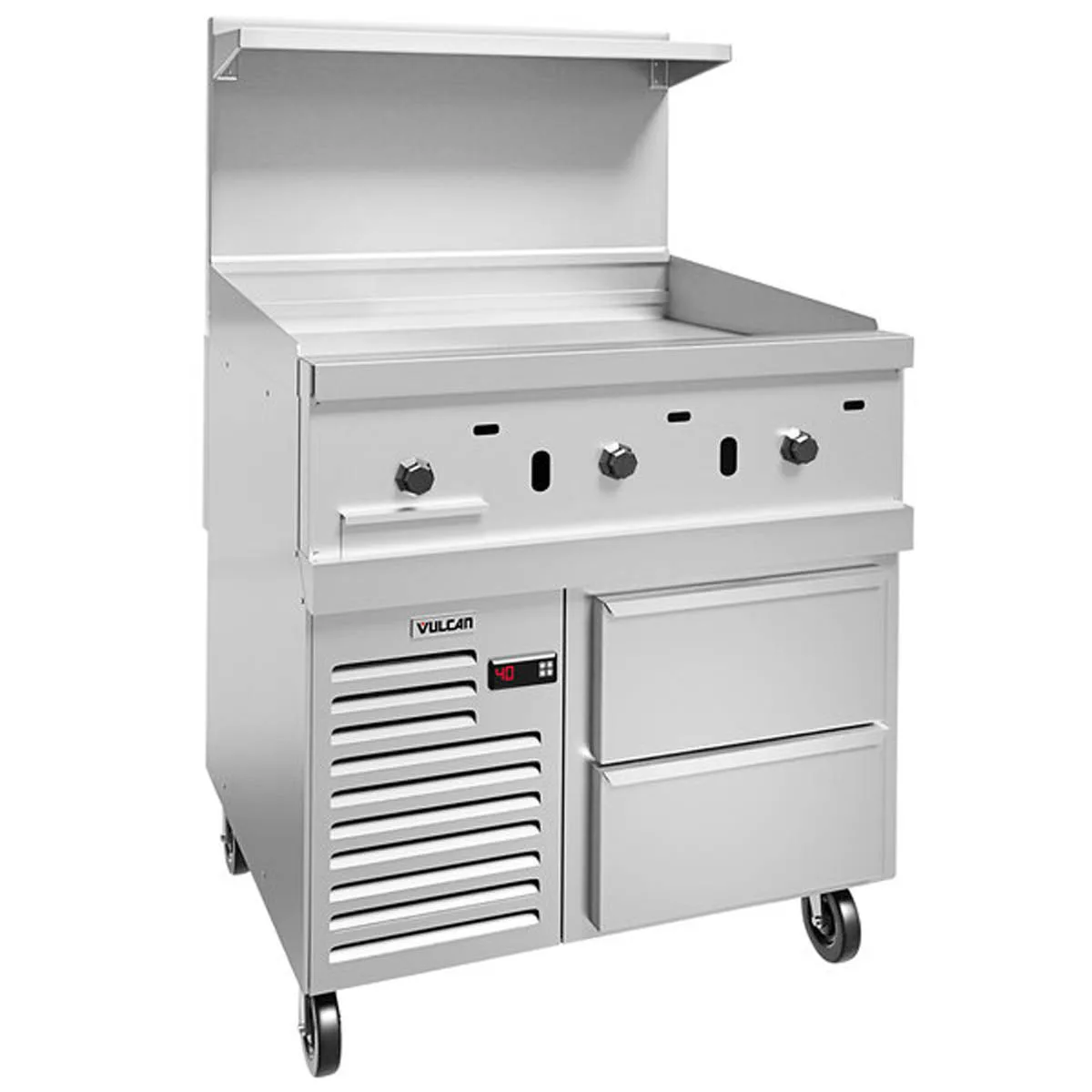 Vulcan 36R-36GT 36" Gas Restaurant Range, 36" Full Griddle w/ Thermostatic Controls, (1) Refrigerated / Freezer Base, 60.000 BTU