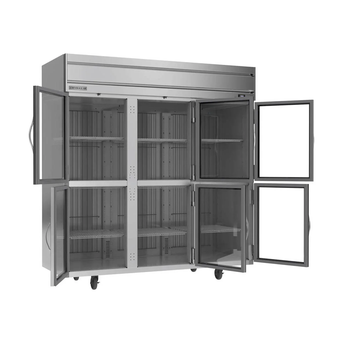 Beverage Air HF3HC-1HG 78" 3-Section Reach-In Freezer, 6 Half Glass Doors, Top Mount, 69.1 cu. ft., Stainless Steel Front