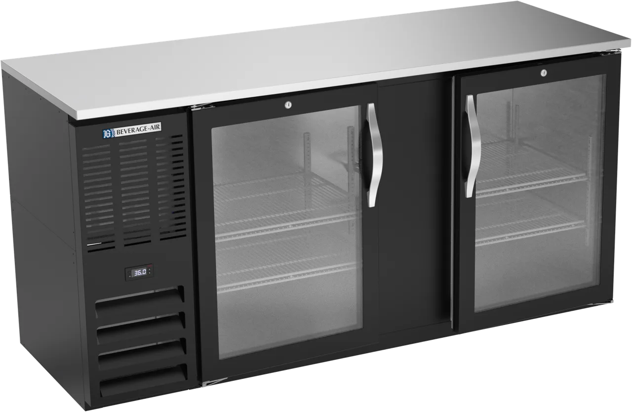 Beverage Air BBN68HC-FG-B Bar Cooler 68"W x 26-3/8"D x 34"H 18.24 cu ft Black/SS 2 Doors R290 115V