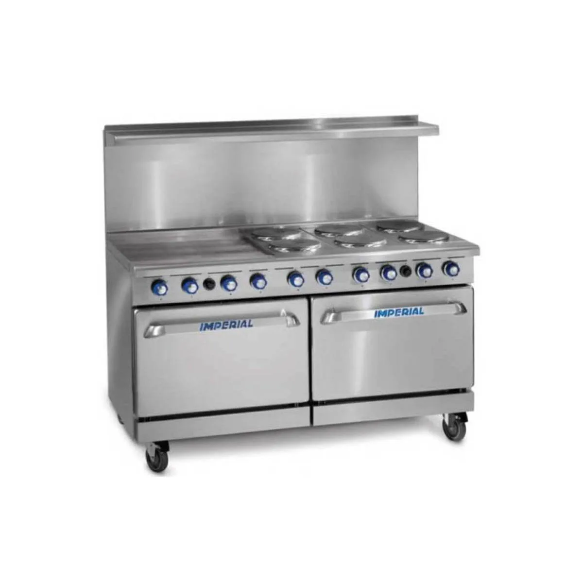 Imperial IR-6-G24T-E 60" Electric Range, 6 Round Plates, 24" Griddle, 2 Standard Ovens