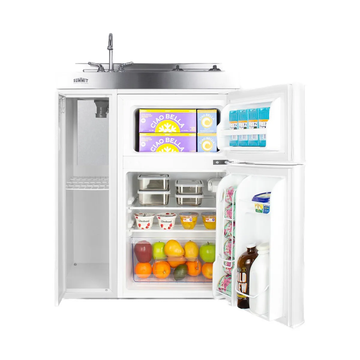 Summit C30ELGLASS All-in-One Combo Kitchen, 30"W x 23.75"D x 41"H, with deep drawn sink