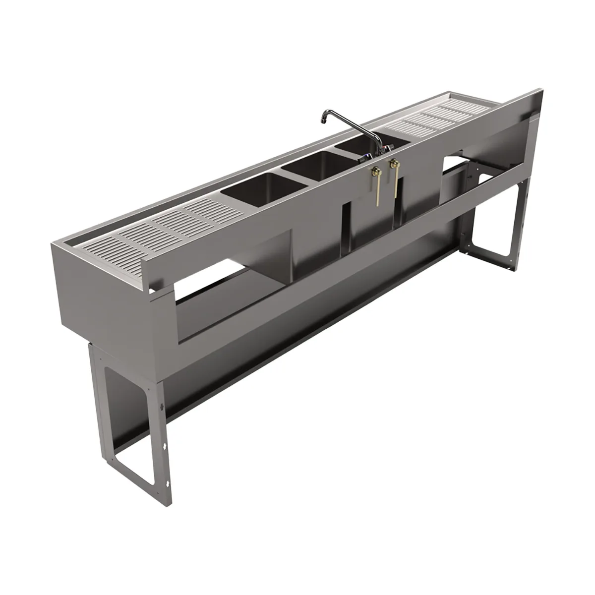 BK Resources UBB-18-384TS Underbar Sink Units, 3 Compartment with 2 Drainboards