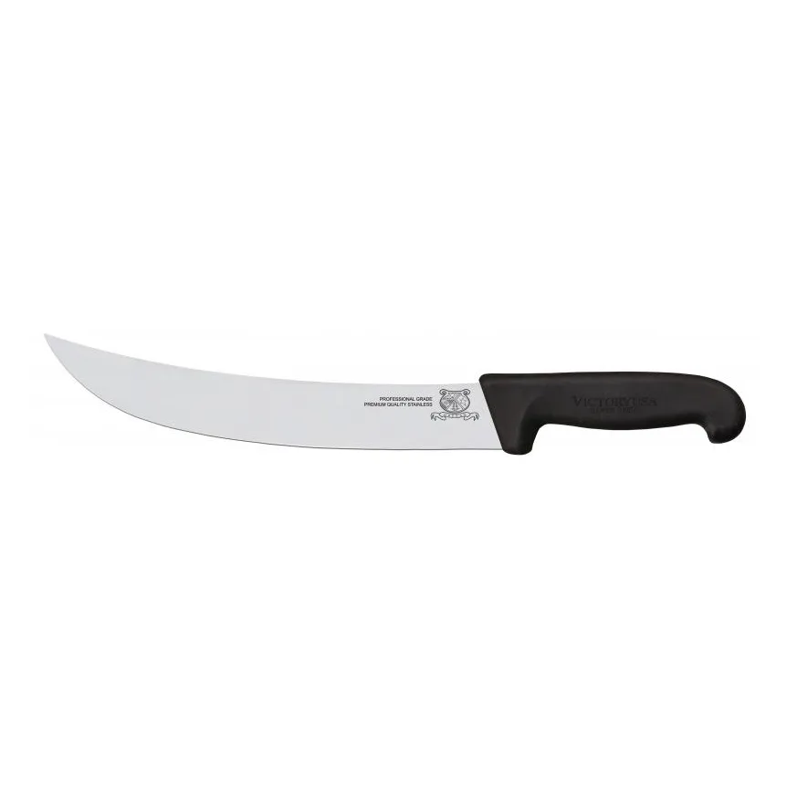 Omcan USA 16855 Steak Knife, 10" Curved Granton Blade, Black Plastic Handle, Stamped Style