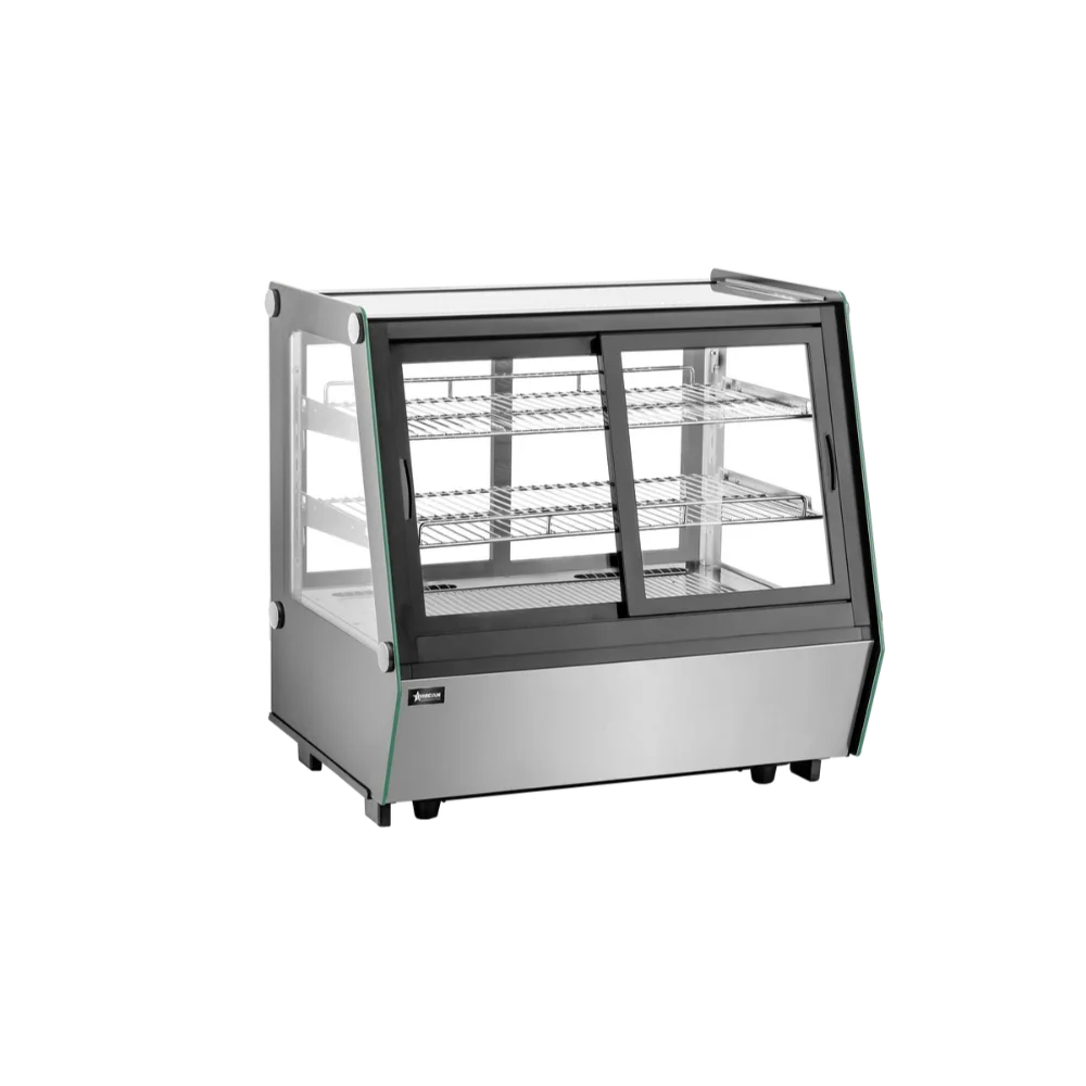 Omcan USA 48569 Countertop Refrigerated Case 60" 8.01 cu.ft Black Steel, Glass Doors, Shelves, 110V