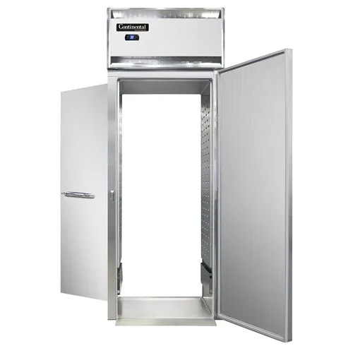 Continental Refrigerator D1RINRT 35" 1-Section Roll-Thru Refrigerator w/ 2 Solid Doors, Stainless Steel Front Aluminum Ends