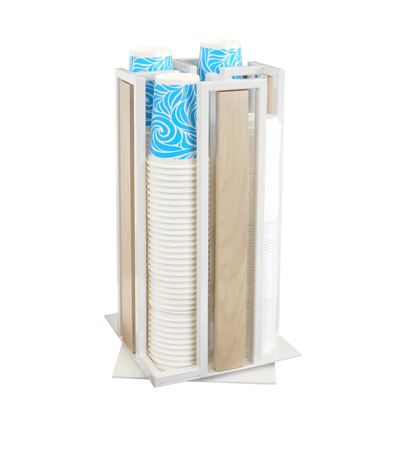 Cal-Mil 3904-71 Blonde Cup & Lid Organizer, 9-1/4" x 9-1/4" x 18" H, Maple Wood Base, Metal Frame