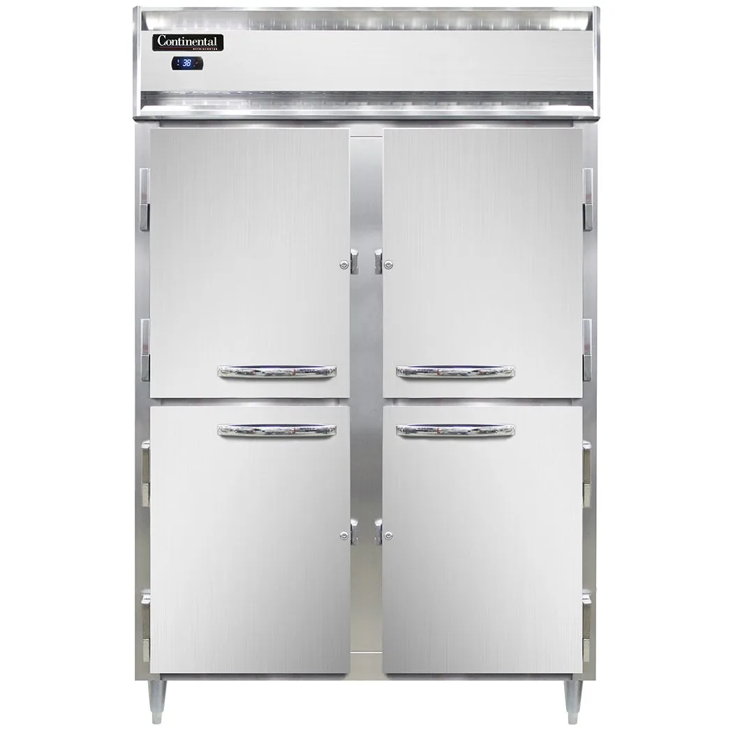 Continental Refrigerator D2RSNSAHD 52" 2-Section Reach-In Refrigerator w/ 4 Solid Half Doors, 32 cu. ft.