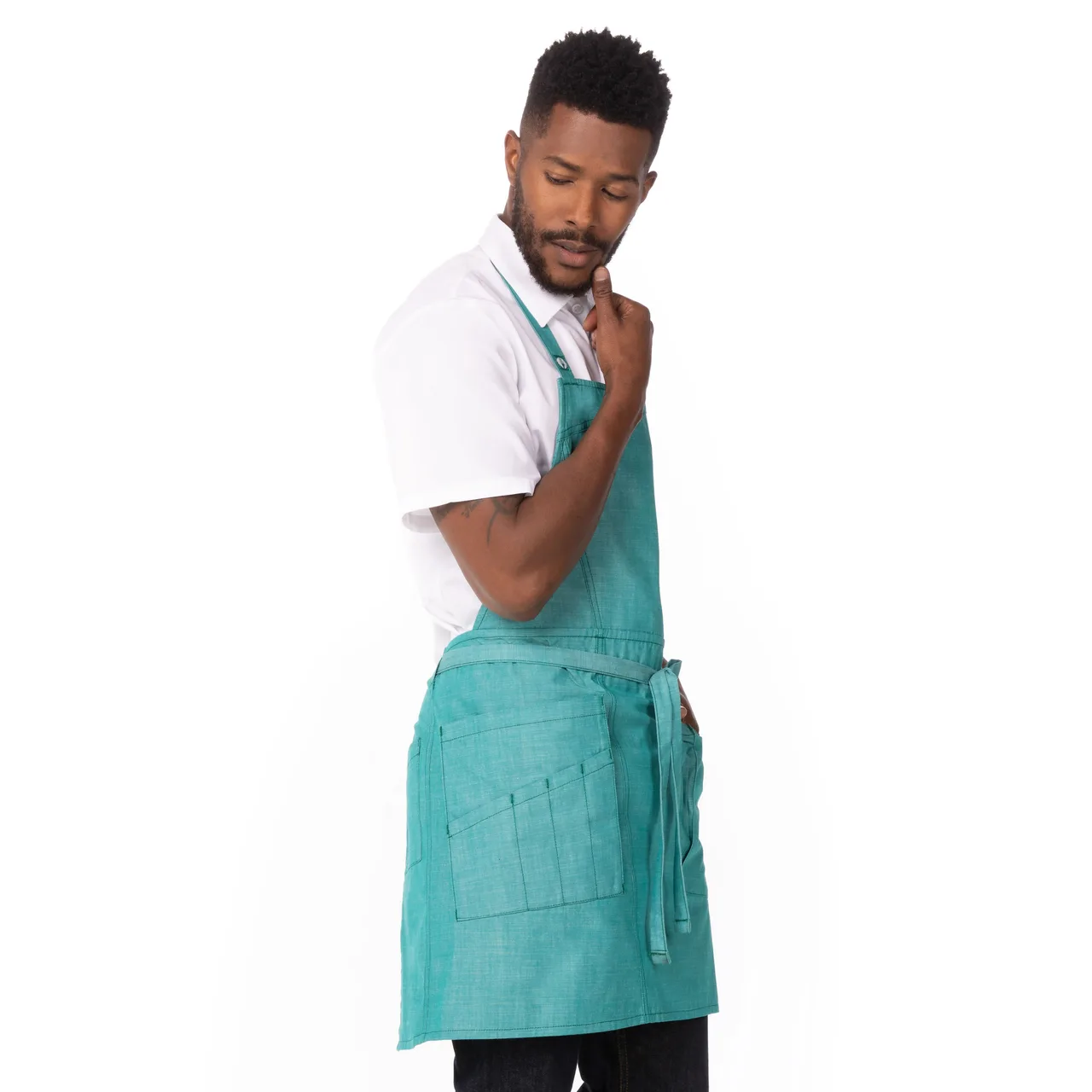 Chef Works ABN02-JAD-0 Medford Bib Apron, 30.5"L x 38"W, Adjustable Neck, Jade, Poly/Cotton