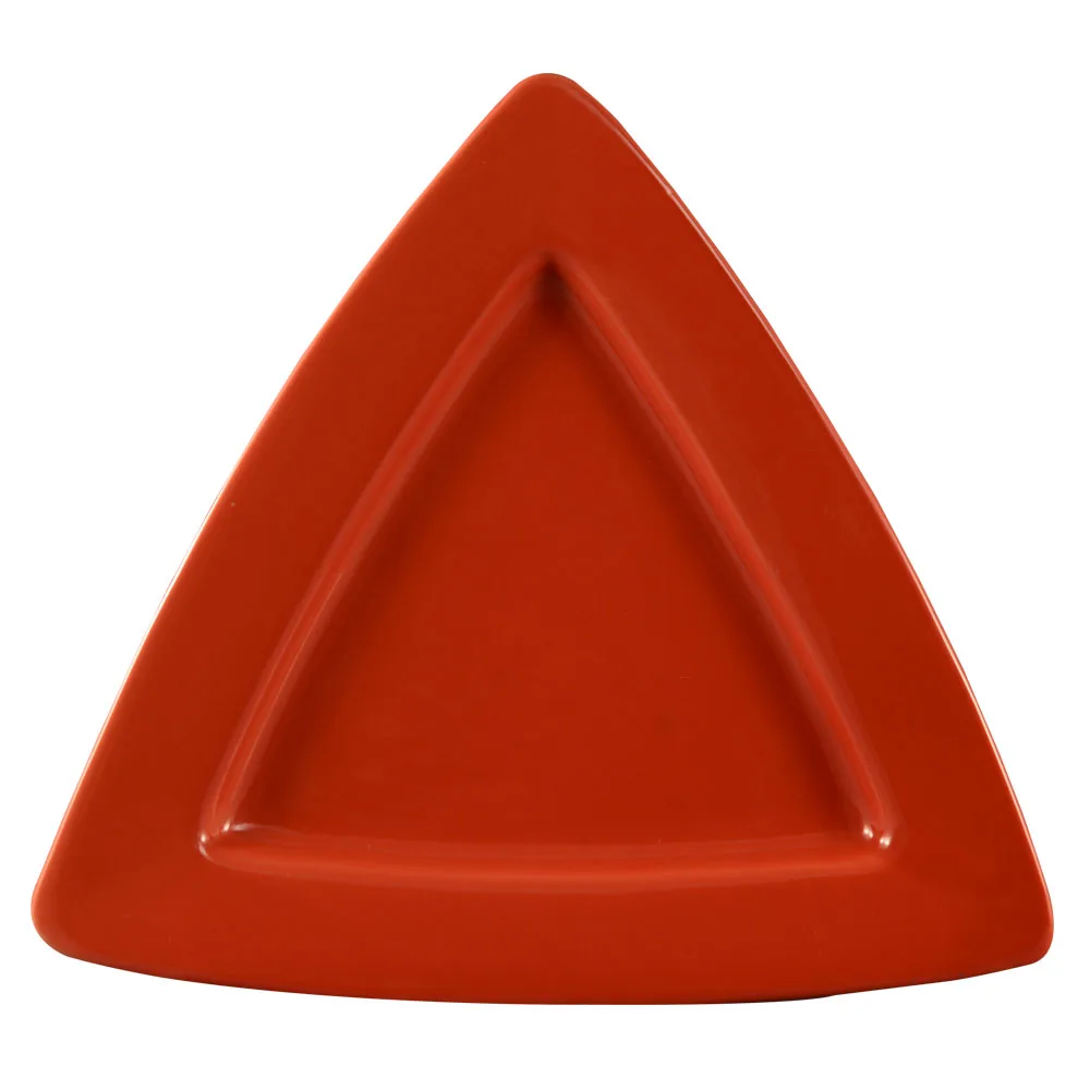 CAC China TRG-12-R Triangular Plate, 11-1/2" x 11-1/2" x 1" Deep Rim, Red Ceramic - Dozen