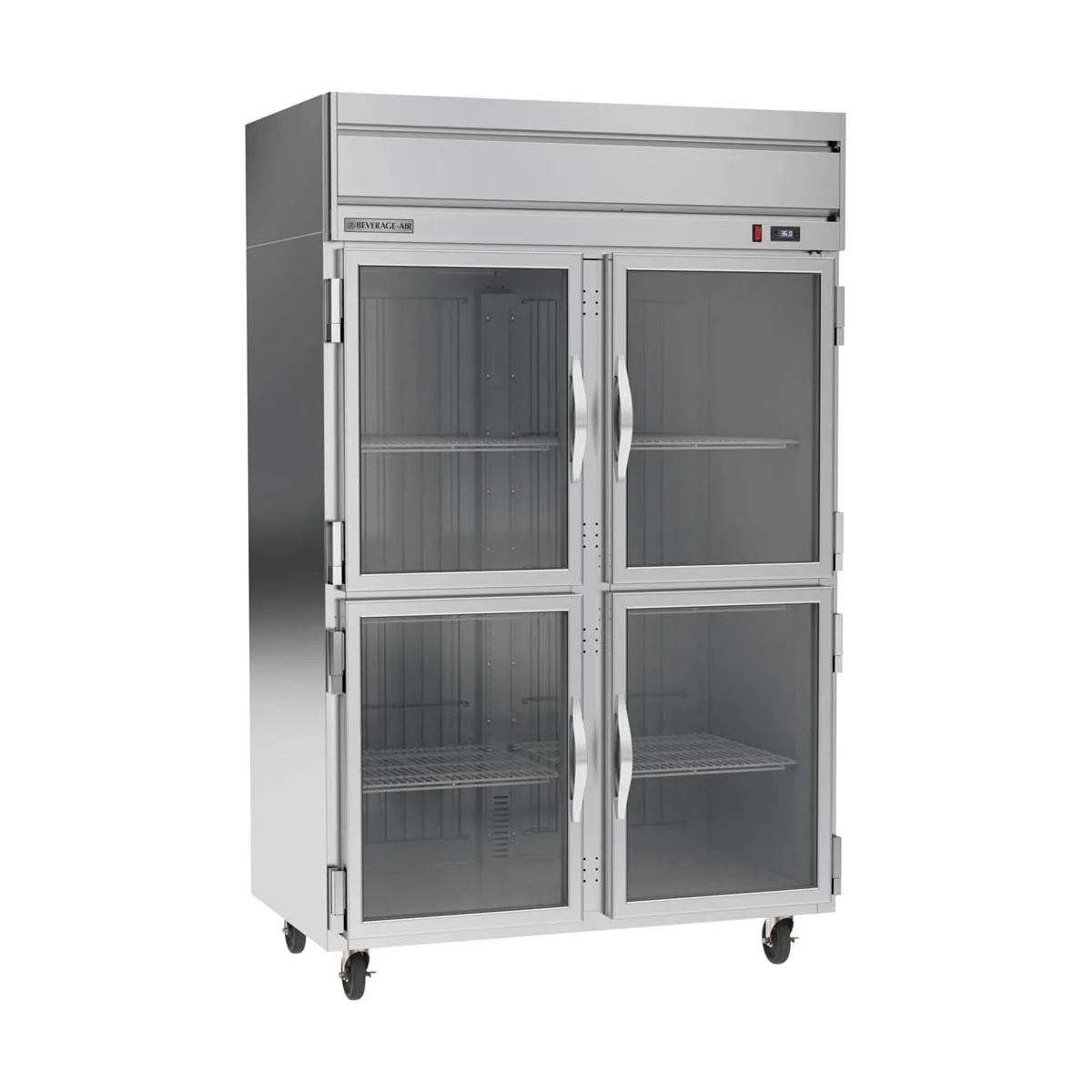 Beverage Air HRP2HC-1HG, 52" 2-Section Reach-In Refrigerator w/ 4 Glass Half Doors, Top Mounted, 1/3 hp, 47 cu. ft.