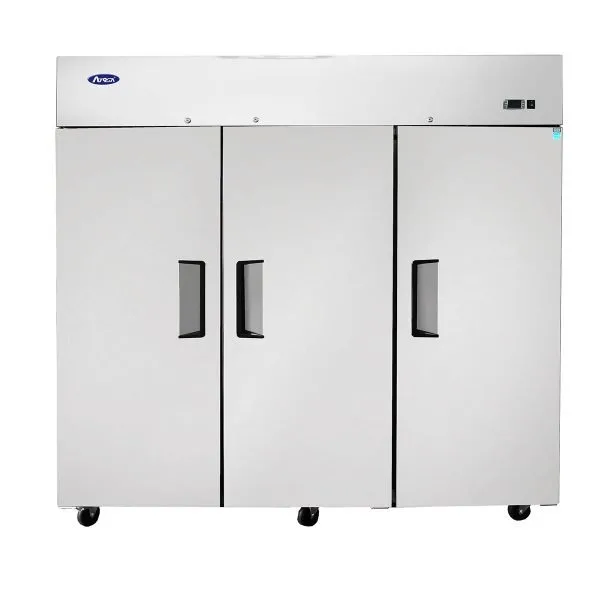 Atosa USA MBF8006GR 77" 3-Section Reach-In Refrigerator w/ 3 Solid Door, Top Mount, Stainless Steel, 65 cu. ft.