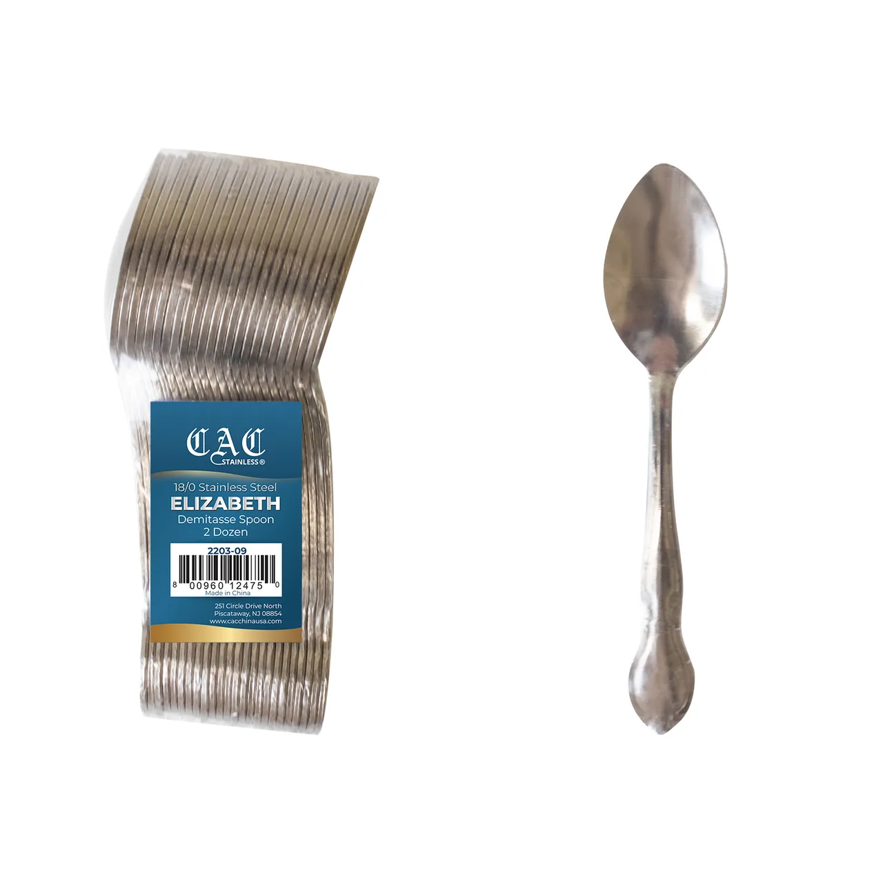 CAC China 2203-09 Demitasse Spoon, 4½" , 18/0 Stainless Steel Frost Finish - 1/Pack