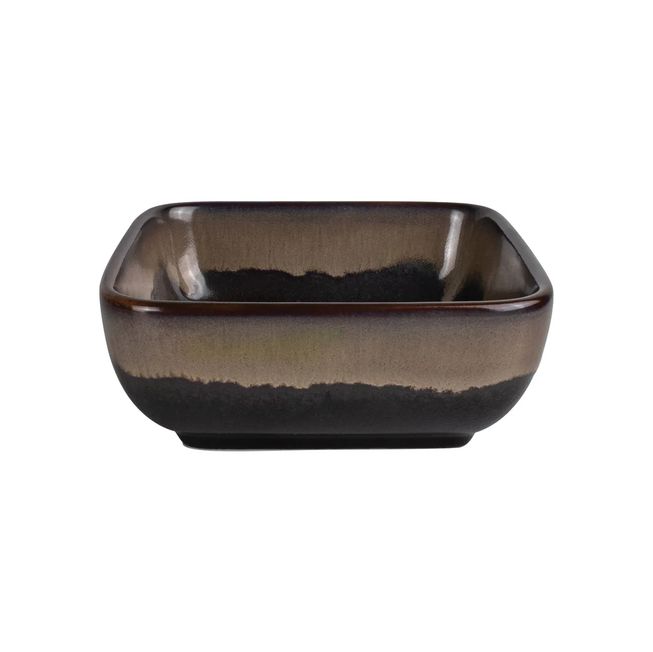 CAC China VEN-D4 Venus Bowl, 5oz, 3 3/4" Square, Midnight Black/Desert Beige China Bowl - Dozen