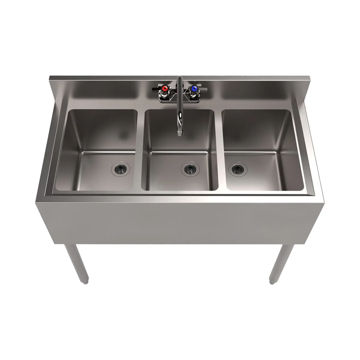 BK Resources UB4-18-336S 36" Underbar Sink Units, 3 Compartment without Drainboard