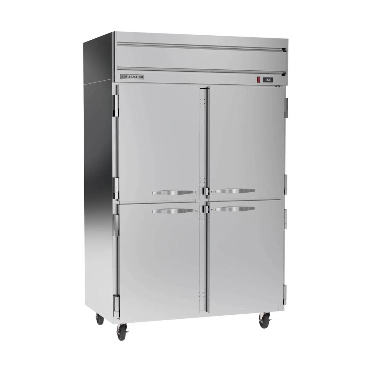 Beverage Air HRP2HC-1HS 52" 2-Section Reach-In Refrigerator w/ 4 Solid Half Doors, Top Mounted, 1/3 hp, 47 cu. ft.